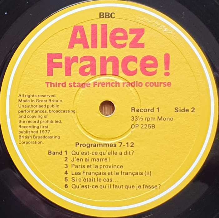 OP 225 Allez France! 1 - Programmes 1 - 12 Various from the BBC records and Tapes library Label